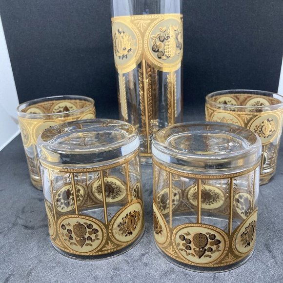 Vintage  CERA with pitcher Gilded Whiskey Glasses - Picture 7 of 9